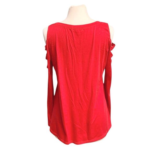 Red Cold Shoulder Ladder Sleeve Cutout Top - Picture 3 of 7